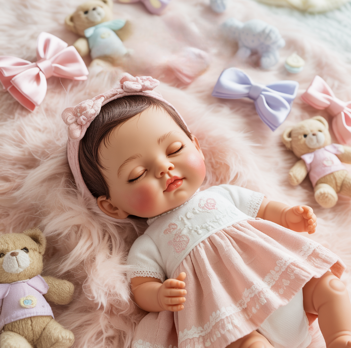 Bebê Reborn dormindo com roupinha rosa